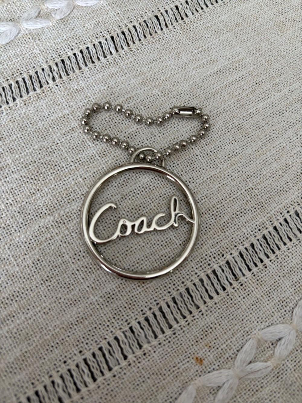 Coach Silver Script Circle Keychain